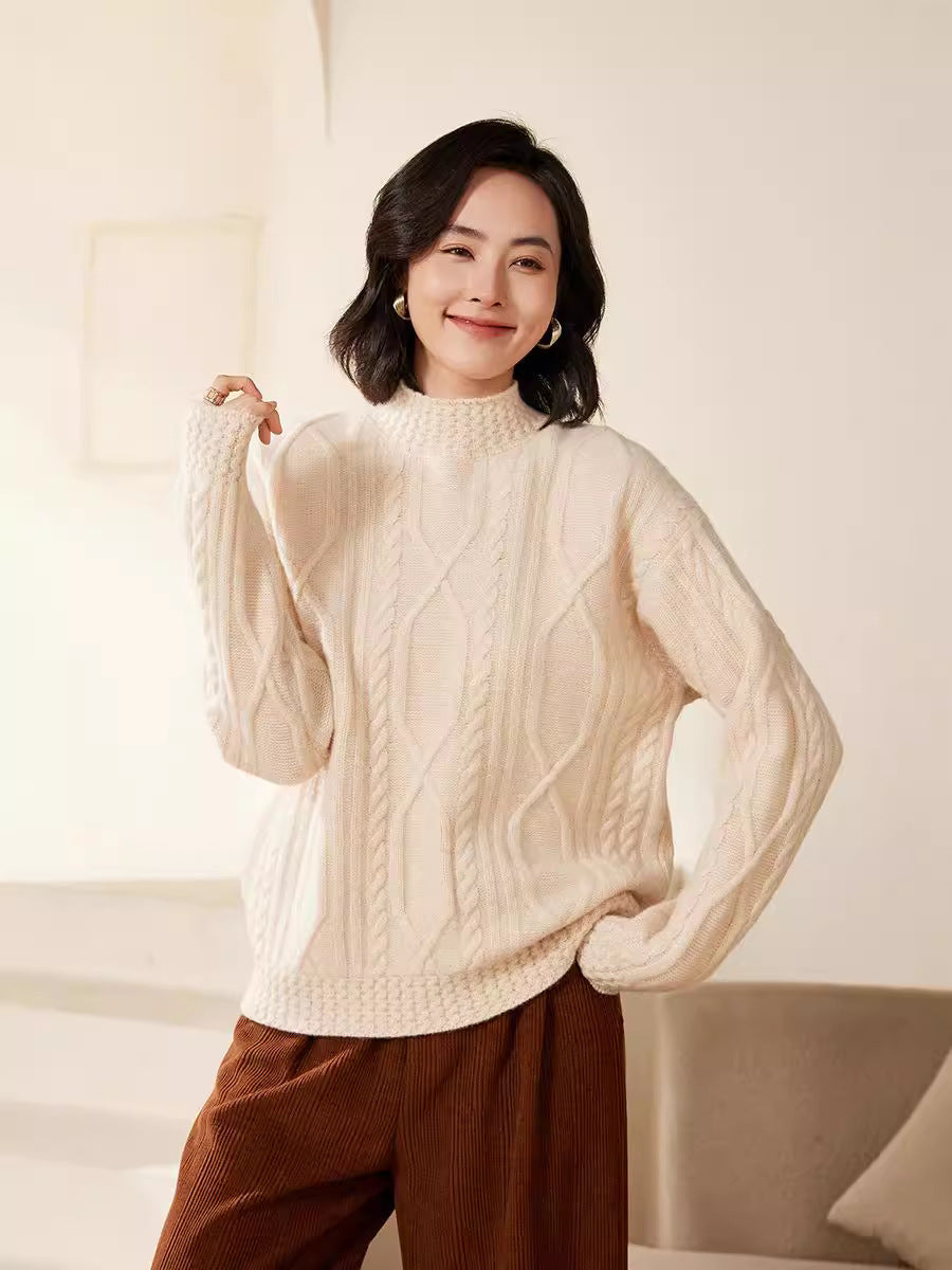 Damen Zopfstrick-Mockneckpullover mit kurzer Boxy-Silhouette Echoarchiv