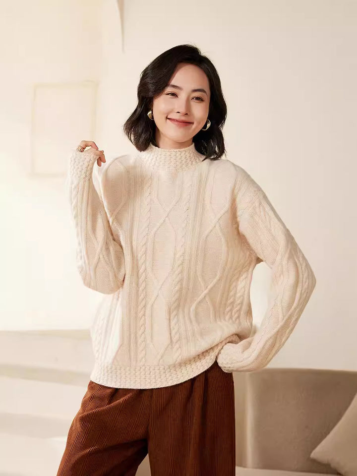 Damen Zopfstrick-Mockneckpullover mit kurzer Boxy-Silhouette Echoarchiv