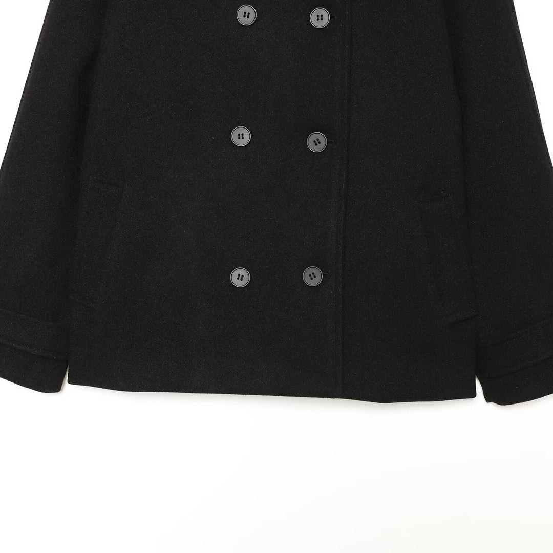 Damen Kurzer Doppelreihiger Wollmix-Cape‑Mantel mit hohem Stehkragen Echoarchiv
