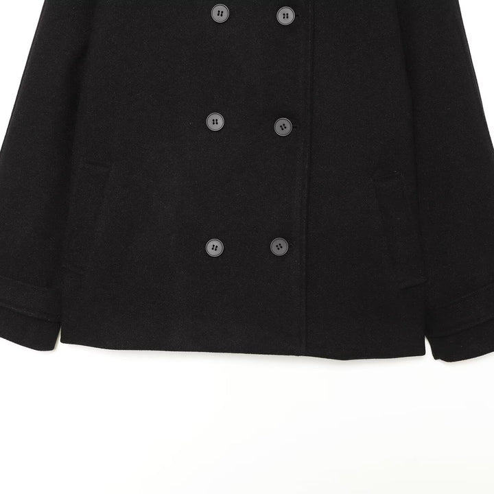 Damen Kurzer Doppelreihiger Wollmix-Cape‑Mantel mit hohem Stehkragen Echoarchiv