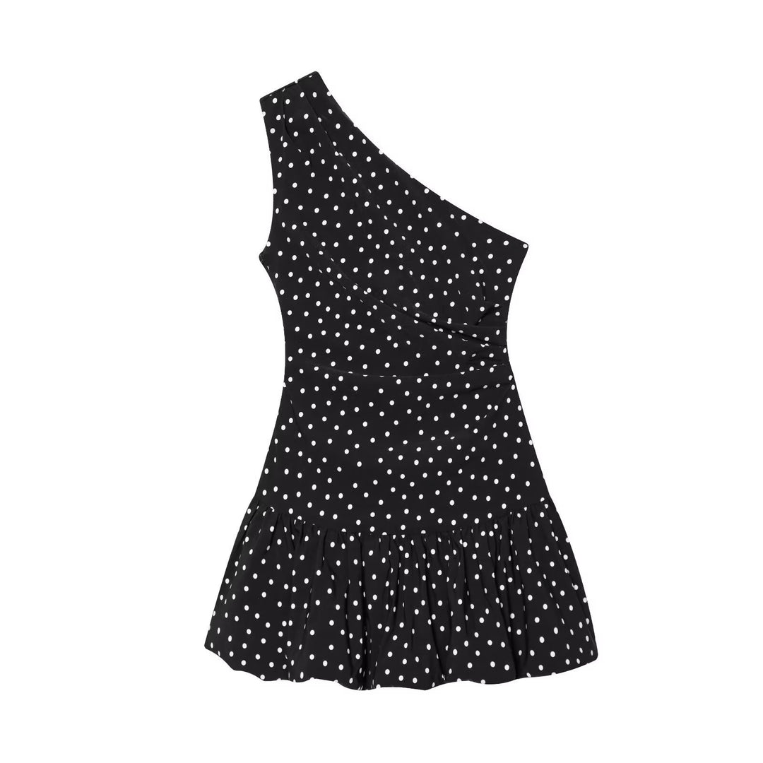 Damen Polka-Dots Minikleid mit asymmetrischem Ausschnitt Echo Archiv