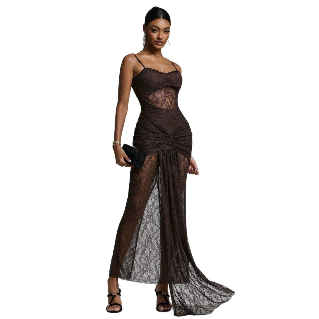 Damen Elegantes Spitzenmaxikleid mit raffinierter Drapierung Echo Archiv