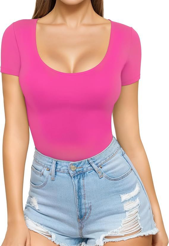 Damen figurbetontes Kurzarm-Body mit rundem Ausschnitt und nahtlosem Design Echo Archiv