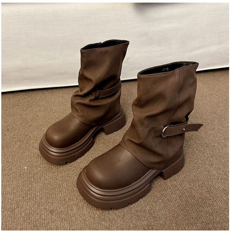 Damen Schlupf‑Stiefel mit gerafftem Schaft und skulpturierter Plateau‑Sohle – Varelle