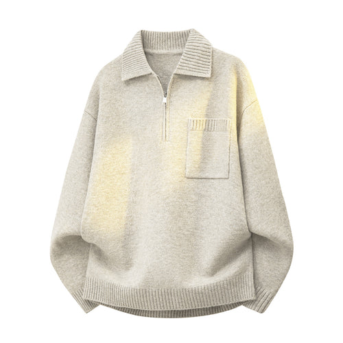 Damen Oversize-Strickpullover mit Halbzip, Rippkragen und Brusttasche Echoarchiv