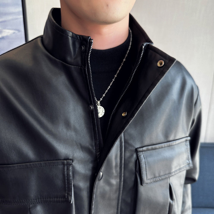 Herren elegante Kunstlederjacke mit praktischen Taschen Echoarchiv
