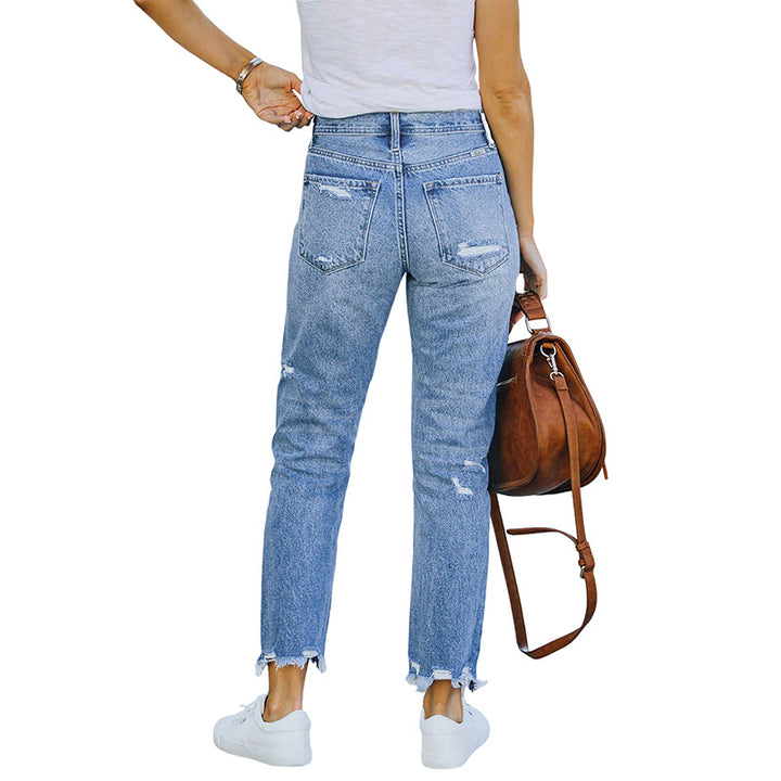 Damen High-Waist Jeans mit geradem Bein, Destroyed-Optik und rohem Saum Echo Archiv