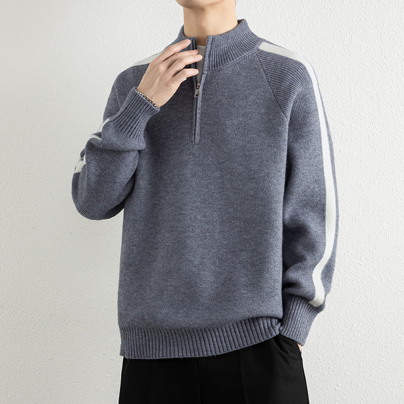 Herren modischer Pullover mit halbem Reißverschluss und sportlichen Einsätzen Echoarchiv