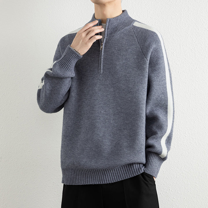 Herren modischer Pullover mit halbem Reißverschluss und sportlichen Einsätzen Echoarchiv