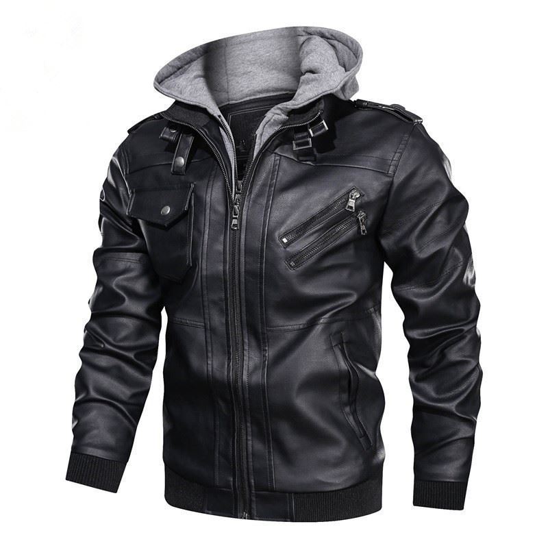 Herren Lederjacke mit integrierter Kapuze und praktischen Brusttaschen – Valtoré