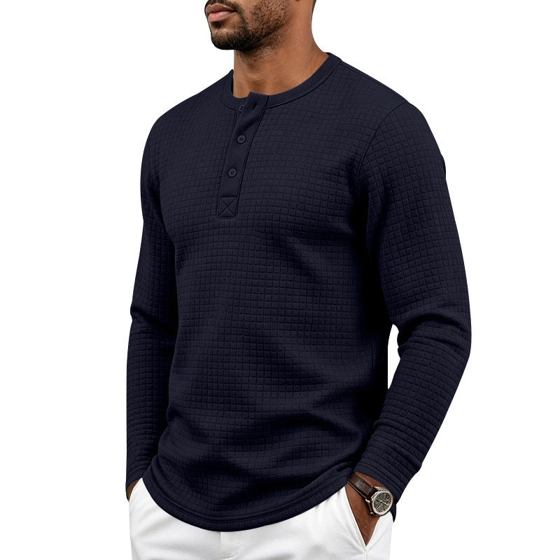 Herren Texturiertes Thermo-Henley-Langarmshirt mit Waffelstruktur und abgerundetem Saum Echoarchiv