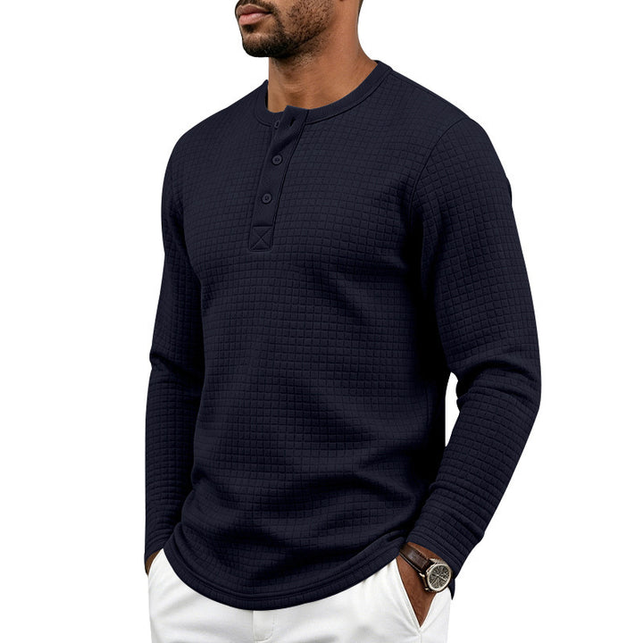 Herren Texturiertes Thermo-Henley-Langarmshirt mit Waffelstruktur und abgerundetem Saum Echoarchiv