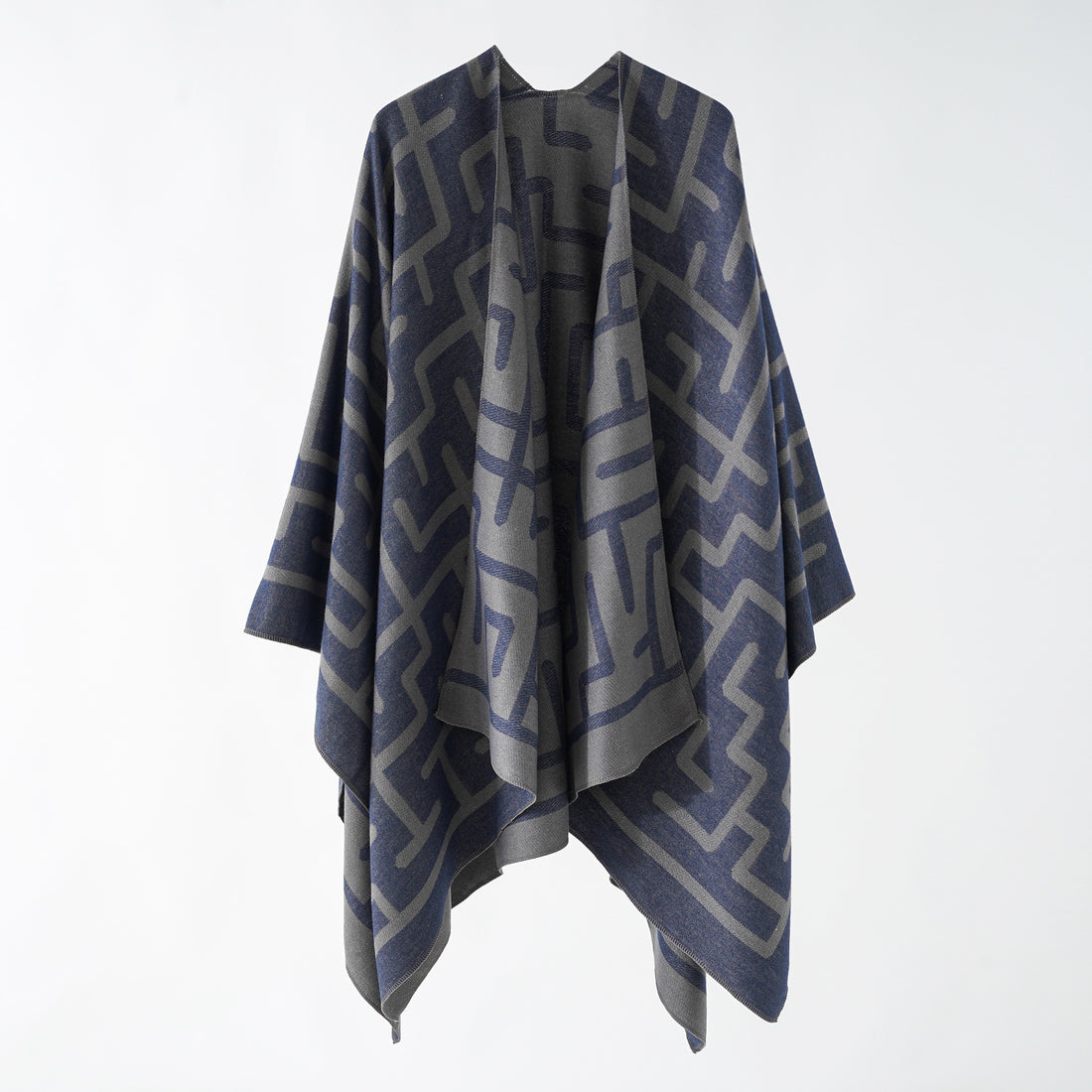 Damen Oversize-Doubleface-Überwurf mit geometrischem Jacquard und offener Front – Montévia