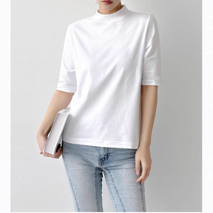 Damen Kurzarm-Top mit Stehkragen und leichter Boxy-Silhouette Echo Archiv