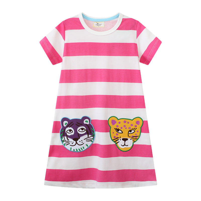 Mädchen gestreiftes T-Shirt-Kleid mit tierischen Applikationen Echo Archiv