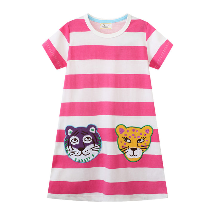 Mädchen gestreiftes T-Shirt-Kleid mit tierischen Applikationen Echo Archiv