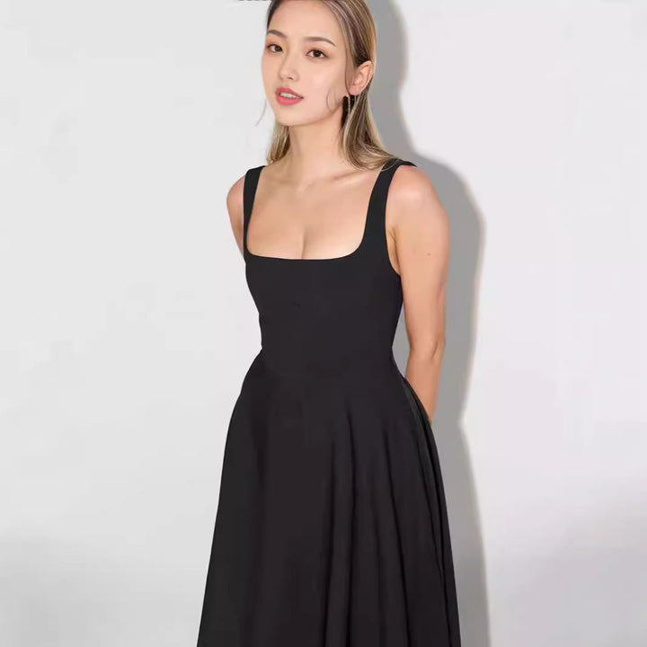 Damen A-Linien Maxikleid mit quadratischem Ausschnitt und fließendem Stoff Echoarchiv