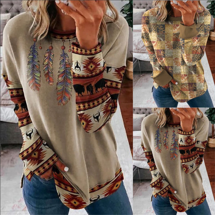 Damen Langarmshirt im Patchwork-Quilt-Design mit weichem Rundhalsausschnitt und kontrastierenden Bündchen – Élovi