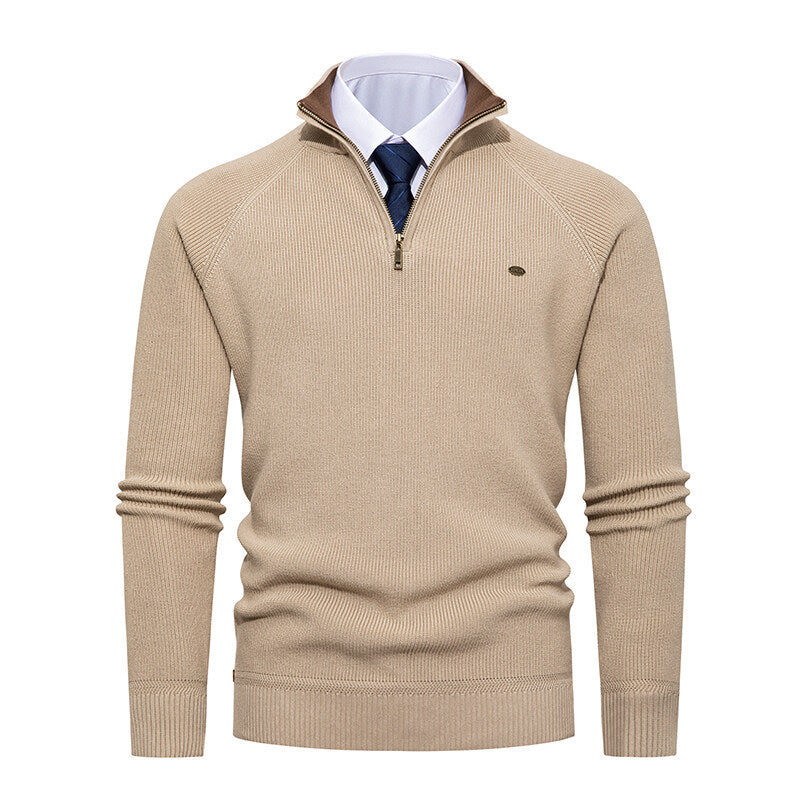 Herren eleganter Strickpullover mit Stehkragen und Reißverschluss Echoarchiv