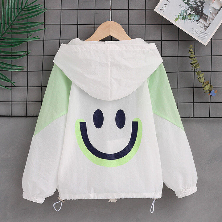 Damen nan leichte Kapuzenjacke mit Smiley-Print, verstellbarem Saum und elastischen Bündchen  Echo Archiv