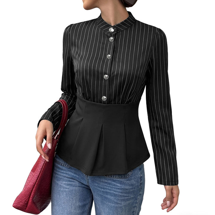 Damen Modische Bluse mit Stehkragen und Plisseedetail Echo Archiv