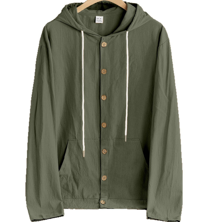 Herren lässiger Kapuzenjacke mit strukturiertem Design und Holzknöpfen Echoarchiv