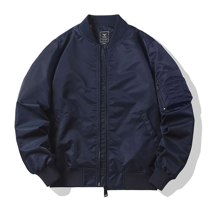 Men's low-profile utility bomber jacket with two-way concealed zip and sleeve tool pocket – Brevano