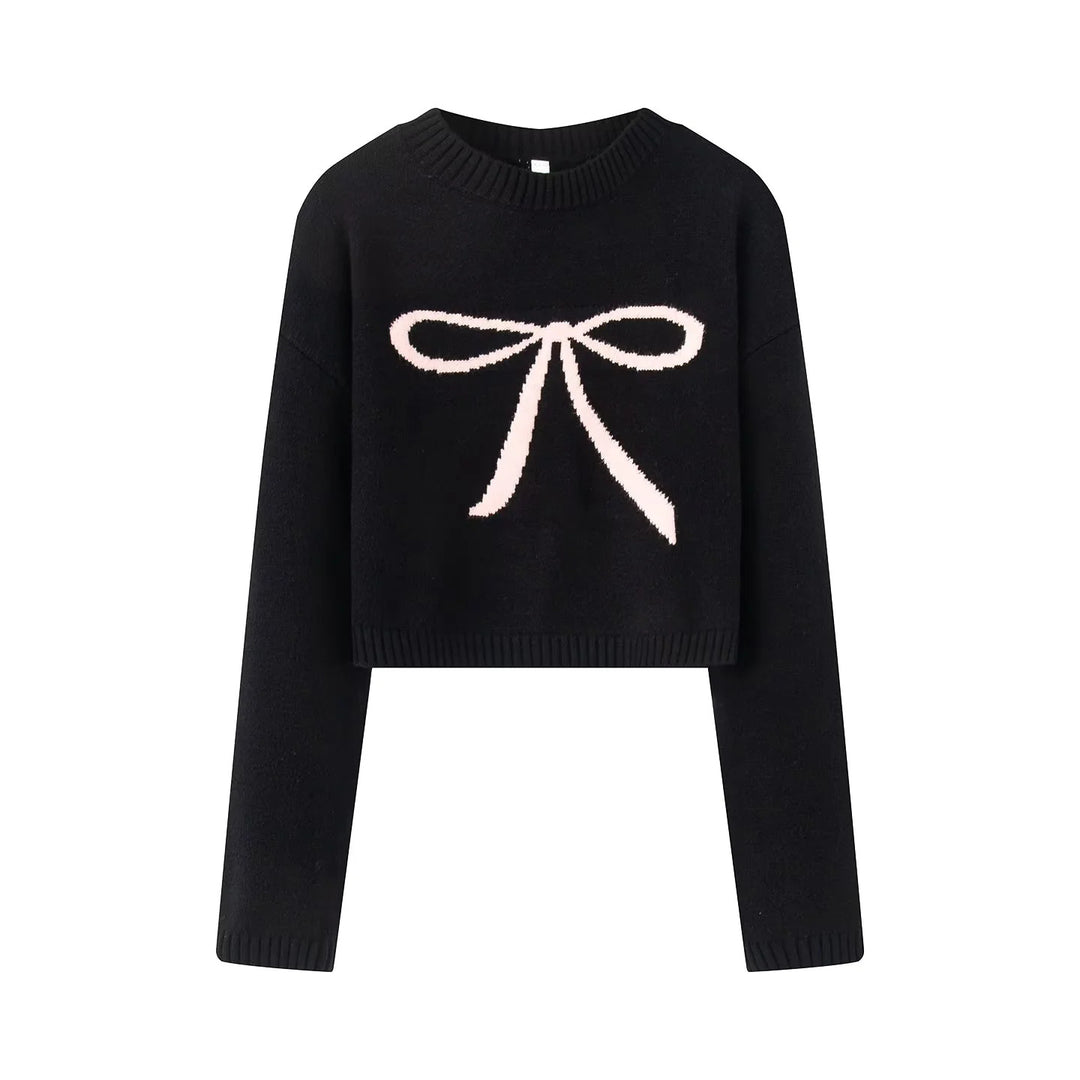 Damen nan kurz geschnittener Strickpullover mit Intarsien-Schleifenmotiv Echo Archiv