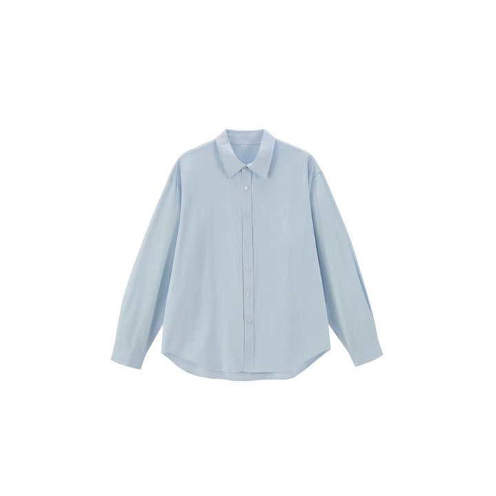 Damen Oversize Baumwollbluse mit Kentkragen und abgerundetem Saum Echoarchiv