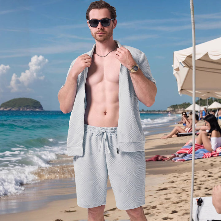 Herren kurzärmliges Strandhemd und Shorts-Set mit leichtem Komfort und stilvollem Design Echoarchiv