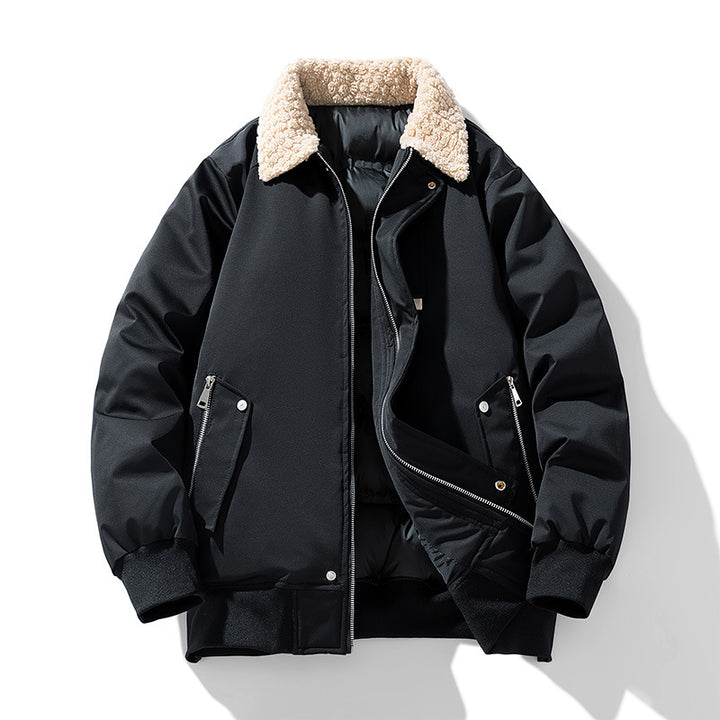 Men's premium sherpa-collar insulated aviator bomber with storm flap and zippered angled pockets – Brevano