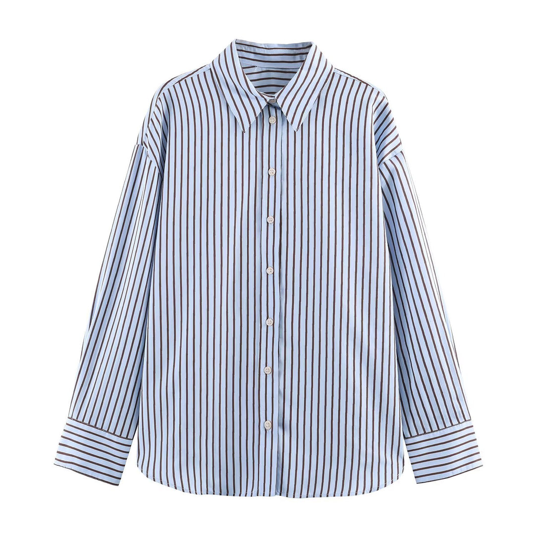 Damen Oversize Gestreifte Hemdbluse mit Kentkragen, durchgehender Knopfleiste und langen Manschetten Echo Archiv