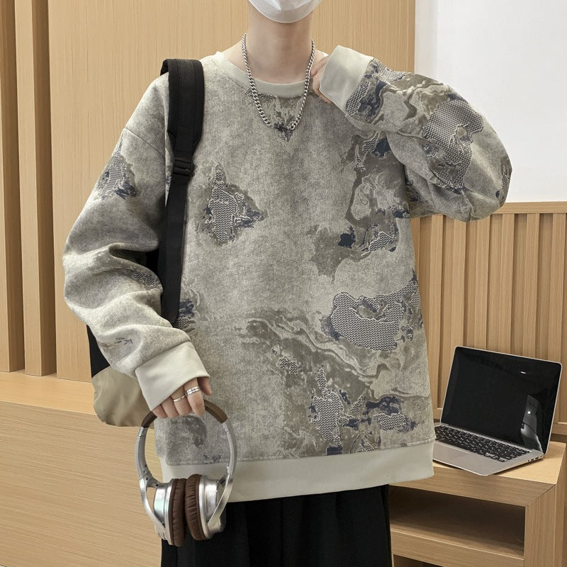 Herren Oversize-Sweatshirt mit abstraktem Marmor-Print und schwerer Baumwollmischung Echoarchiv