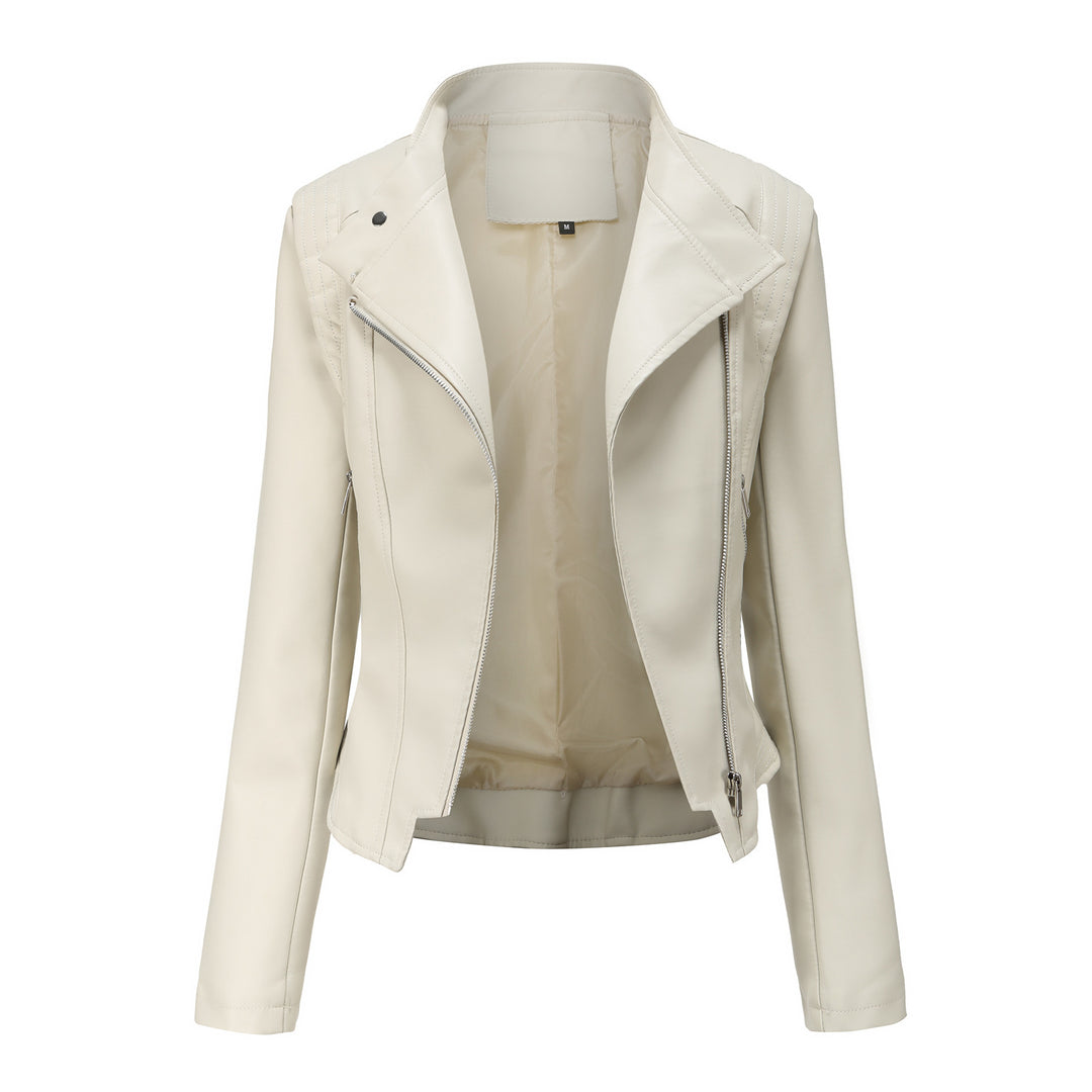 Damen nan kurze taillierte Bikerjacke aus Kunstleder mit asymmetrischem Reißverschluss Echo Archiv