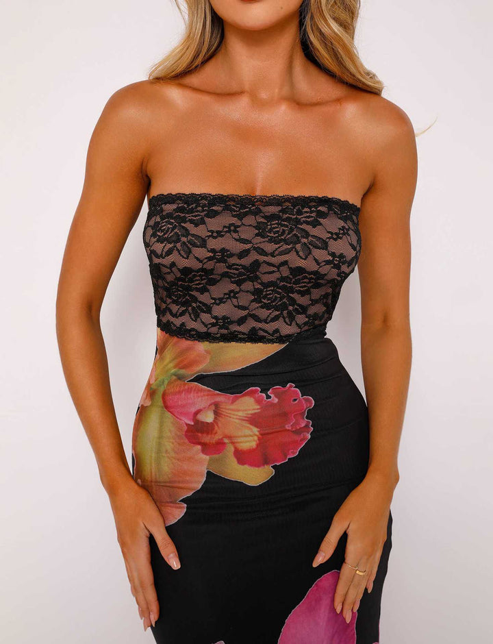 Damen Off-Shoulder Spitzenkleid mit Floral-Akzenten und transparentem Unterstoff Echo Archiv