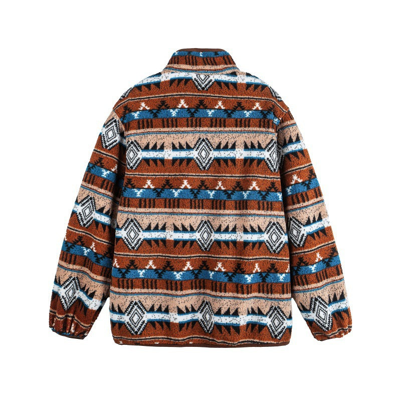 Unisex Fleecepullover Halbzip mit Aztekenmuster und hohem Stehkragen Echo Archiv