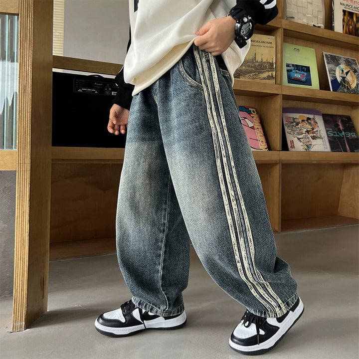 Unisex lässige Baggy-Jeans mit seitlichen Streifen Echo Archiv