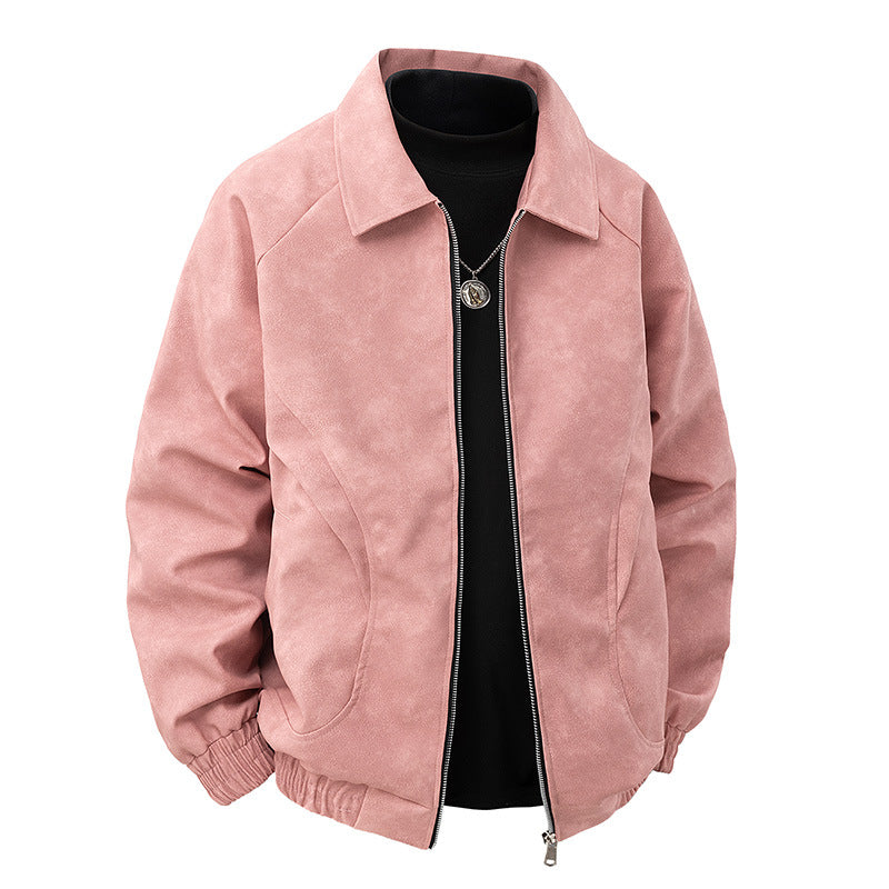 Herren Veloursleder‑Optik Zipjacke im Retro‑Blouson‑Stil mit Kentkragen und elastischem Saum Echo Archiv