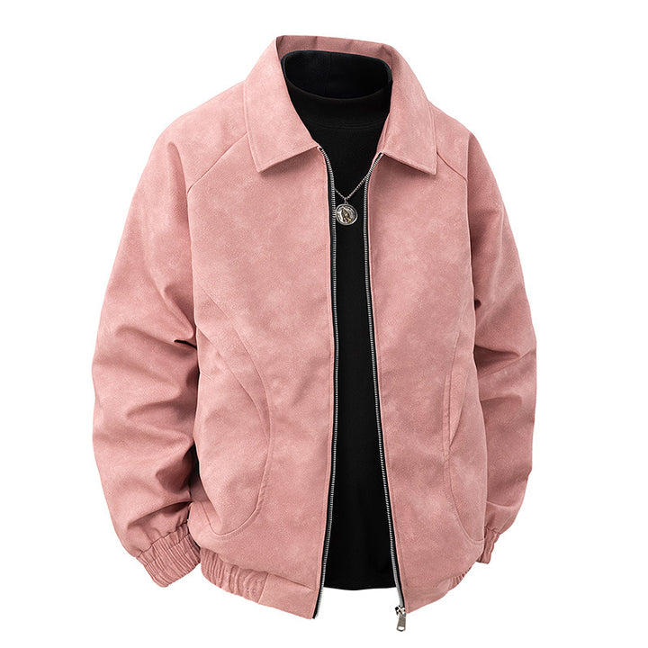 Herren Veloursleder‑Optik Zipjacke im Retro‑Blouson‑Stil mit Kentkragen und elastischem Saum Echo Archiv