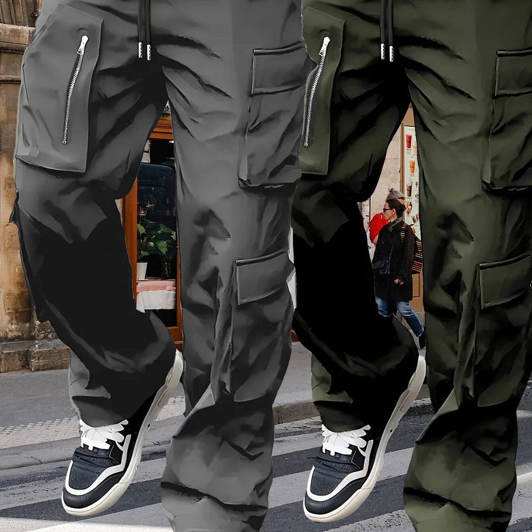 Herren weite Utility-Cargohose mit Tunnelzugbund, multifunktionalen Taschen & Reißverschlusstasche Echo Archiv