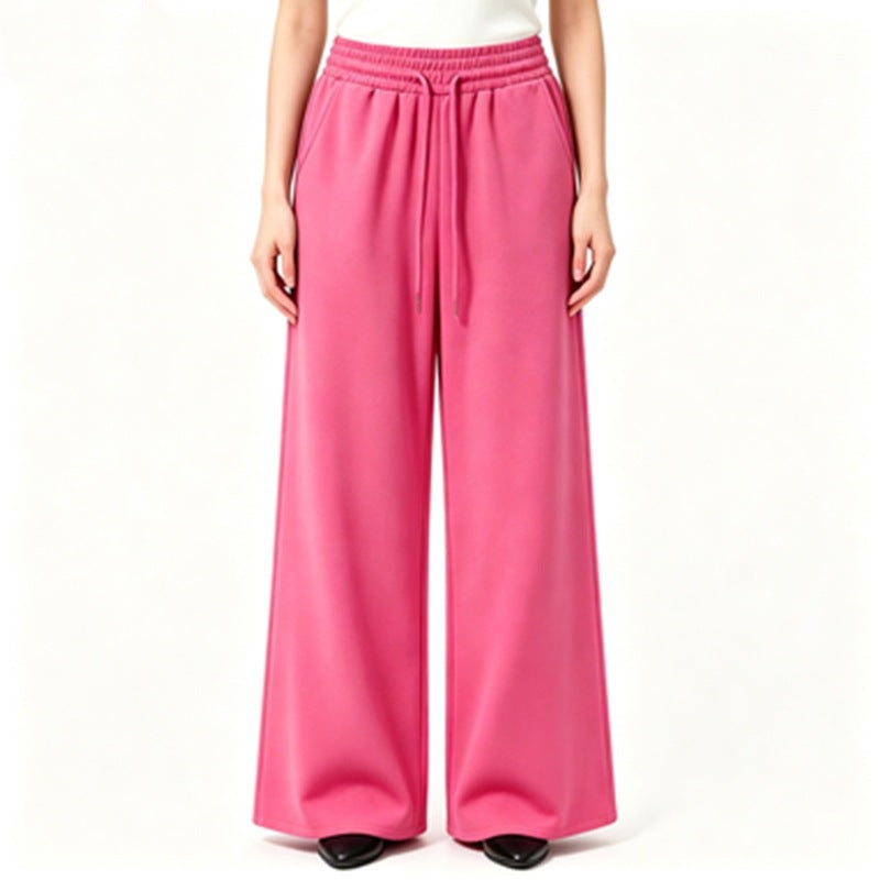 Damen weite High-Waist Loungehose mit elastischem Bund, Kordelzug und fließendem Jersey – Avélisse