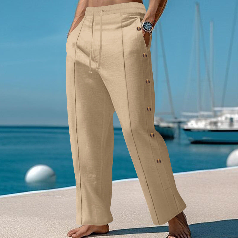 Herren elegante Freizeithose mit seitlichen Knöpfen und elastischem Bund Echoarchiv