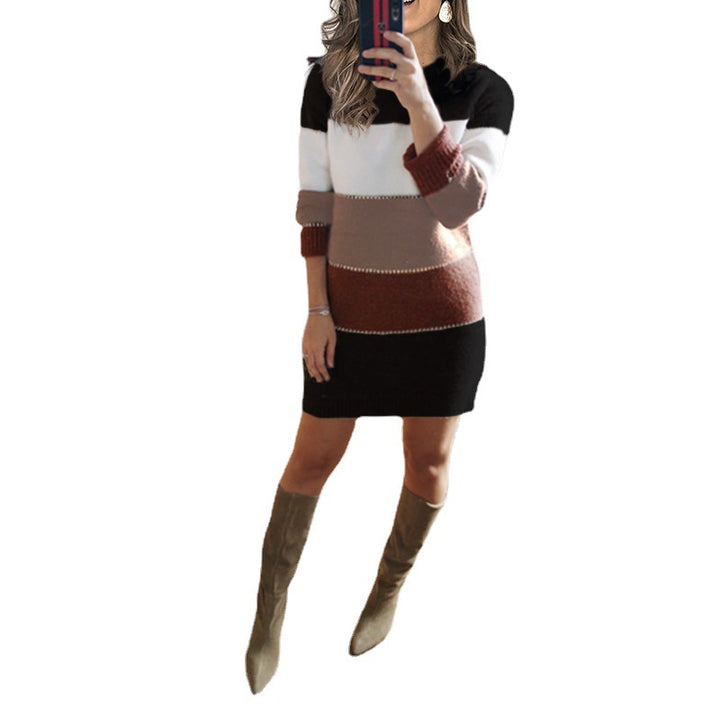 Damen nan gestreiftes Strickkleid mit figurbetonter Passform, geripptem Saum und langen Ärmeln Echo Archiv