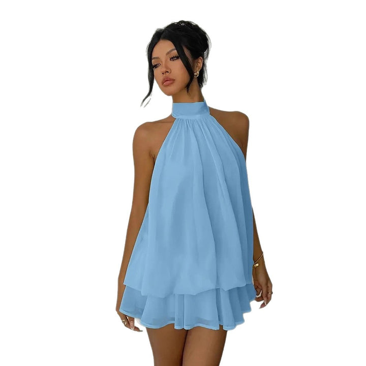 Damen Chiffon-Kleid mit hohem Kragen und fließendem Schnitt Echo Archiv