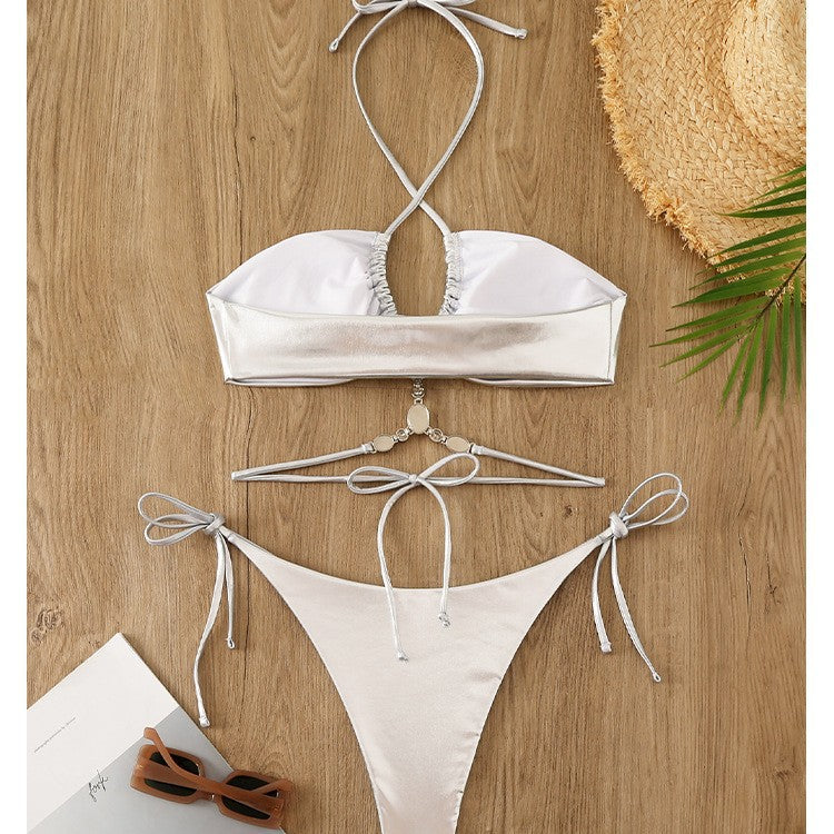 Damen Glänzender Bikini mit Neckholder-Design Echo Archiv