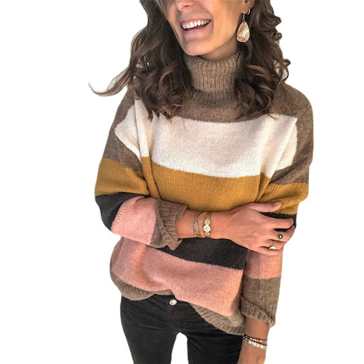 Damen Oversize Rollkragenpullover mit breiten Blockstreifen und weichem Strick Echoarchiv