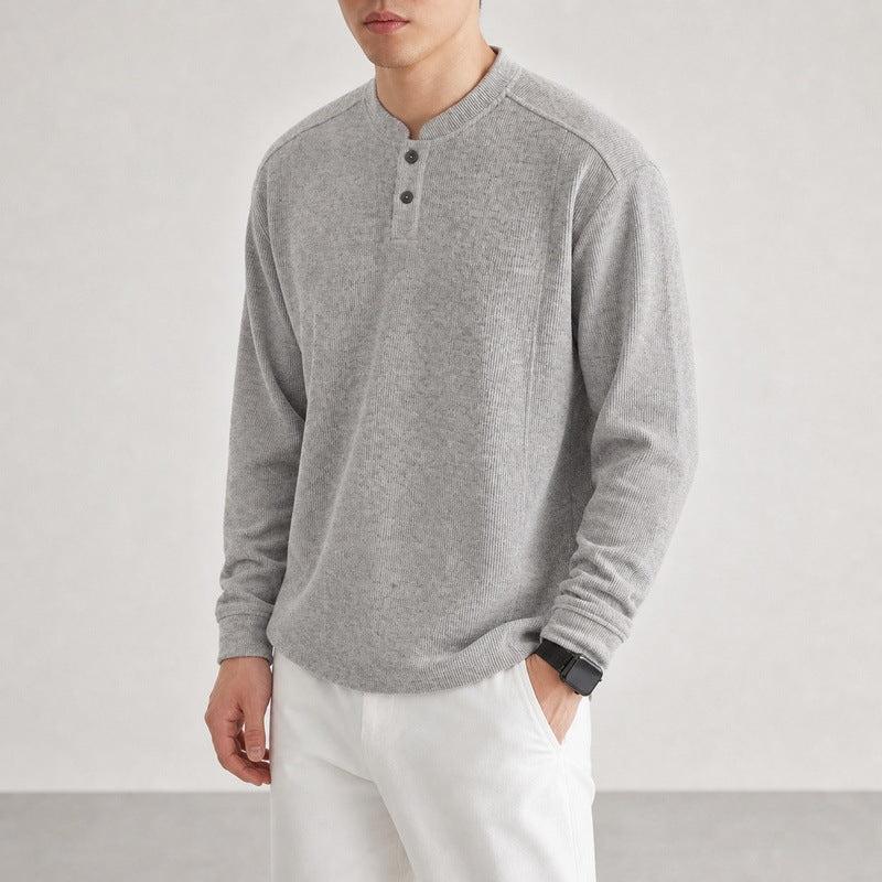 Herren Feinstrick-Henleypullover mit Knopfleiste und Rippbündchen Echo Archiv
