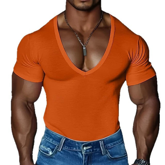 Herren Figurbetontes V-Ausschnitt T-Shirt aus leichtem Baumwollmix Echoarchiv