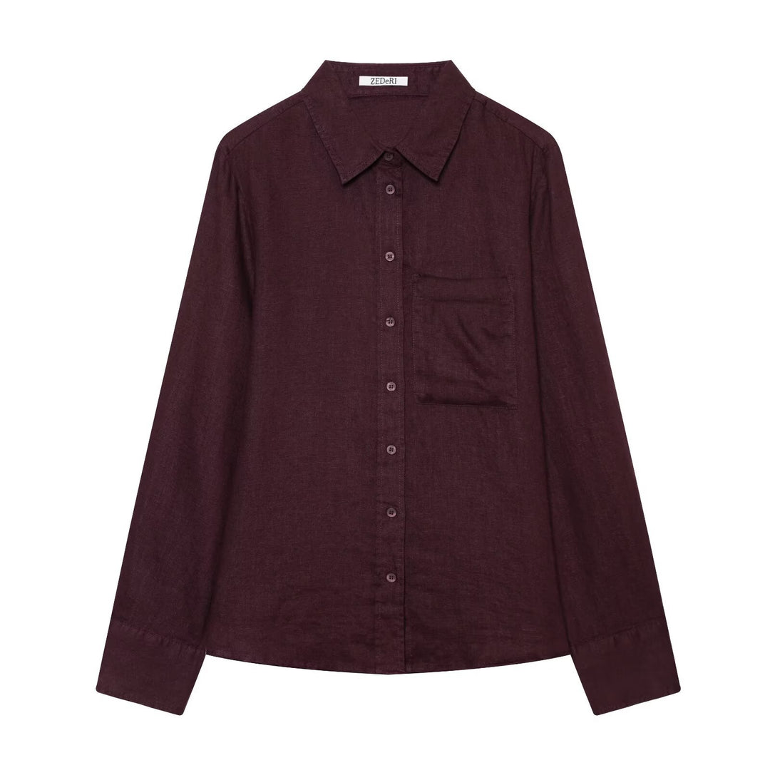 Damen Oversize‑Hemdbluse in Leinenoptik mit Brusttasche und Manschetten Echo Archiv