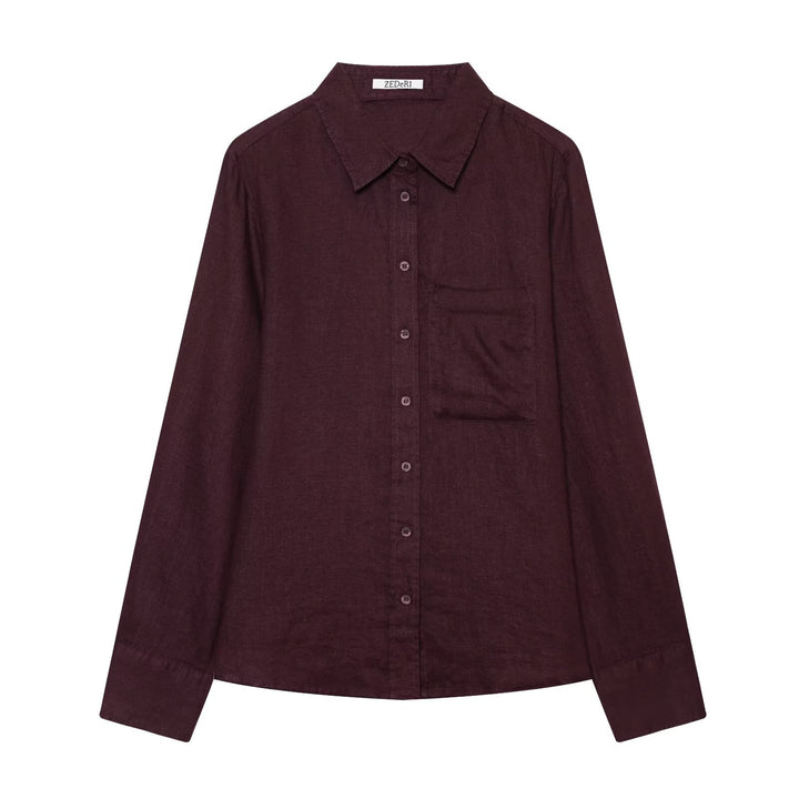 Damen Oversize‑Hemdbluse in Leinenoptik mit Brusttasche und Manschetten Echo Archiv